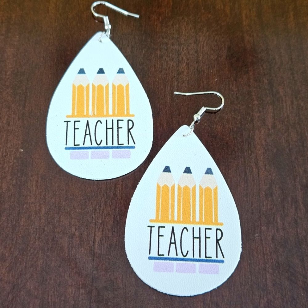 Cute Faux Leather Teacher Pencil Teardrop Earrings – Perfect Teacher Gift!